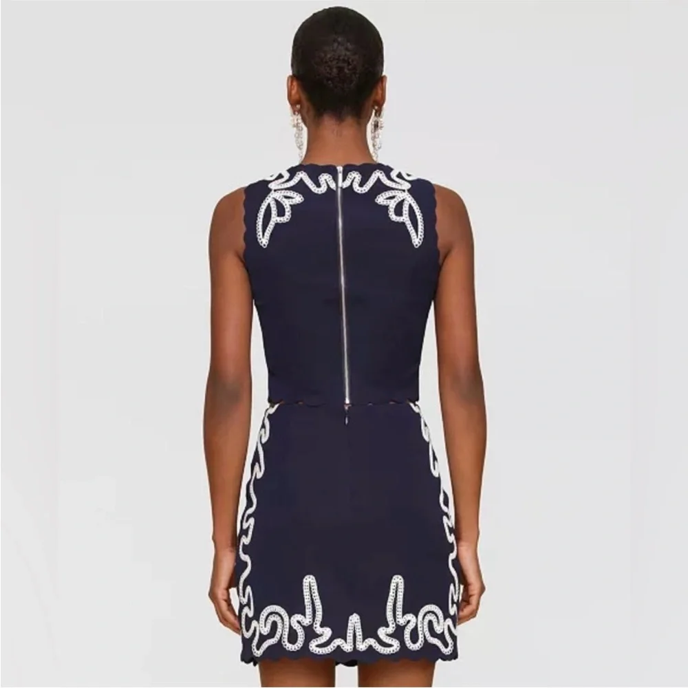 NWT Avec Les Filles Seahorse Embroidery Sleeveless Shell Navy & White Set M/6 - Picture 8 of 12